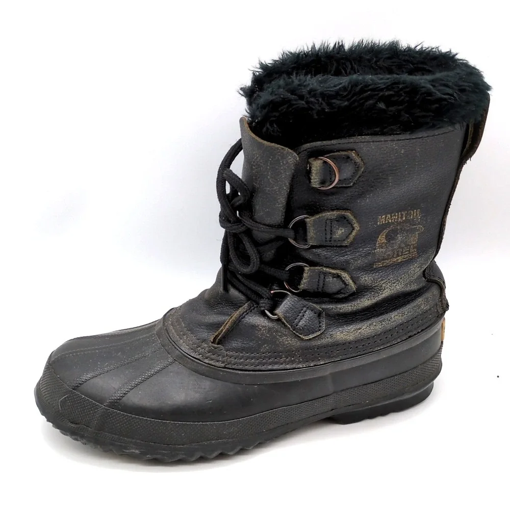 Sorel Shoes Mens Manitou Black 9 Winter Work Boots Wool Lined Natural Rubber